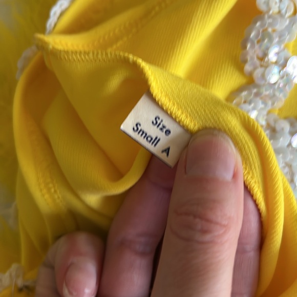 Vintage 1970s Yellow Dance Leotard with Sequins and Feathers - Child or … - Picture 9 of 15